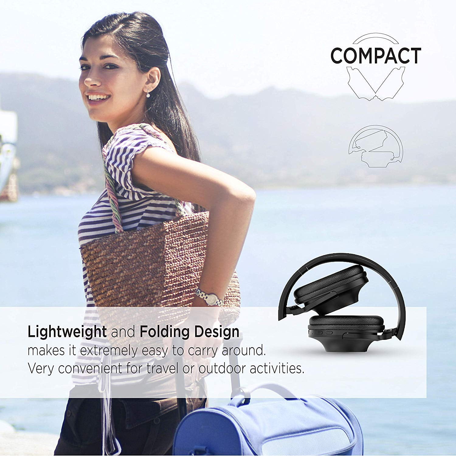 Gigastone Bluetooth Headphones Over Ear, Hi-Fi Stereo Wireless Headset Foldable Soft Earmuffs Around Ear Built-in Mic Wired Mode Compatible with Apple iPhone, Android Phones, PC, Good Looking