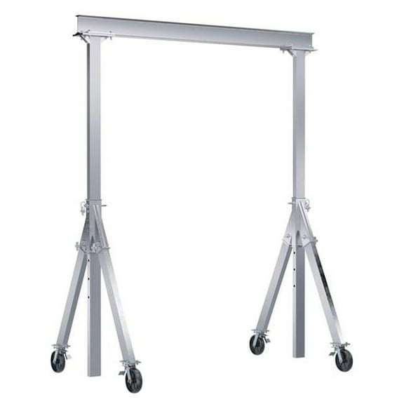 Vestil AHA-2-12-10-TLC 2000 lbs 12 x 10 ft. Aluminum Adjustable Height Gantry Crane with Total Locking Glass Filled Nylon Casters - Silver