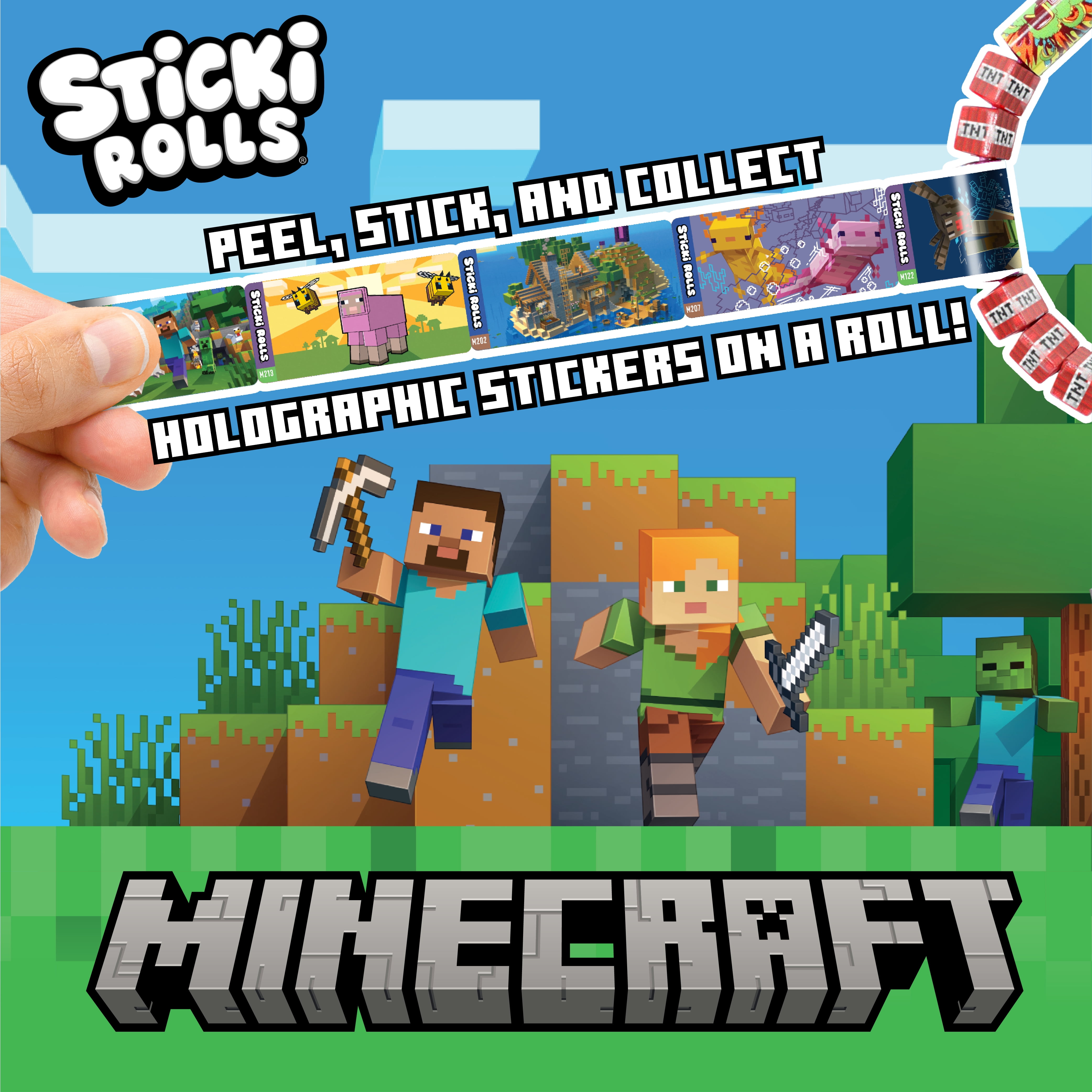 Minecraft Sticki Rolls Collectible Mystery Capsule Wearable & Shareable Sticker Wristband with 50 Minecraft Stickers -Officially Licensed Minecraft Sticki Rolls by Sky Castle
