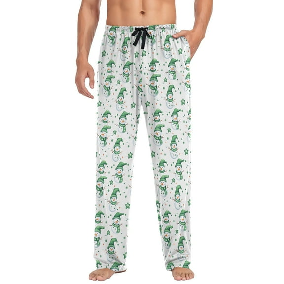 joogoo Men's Pajama Pants Green Snowmans Soft Long Sleep Lounge Pjs Bottoms L