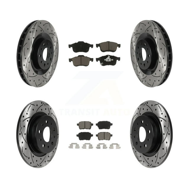 Transit Auto Front Rear Coated Drilled Slotted Disc Brake Rotors and Ceramic Pads Kit for Car 2014-2020 Fiat 500L KDC-100609