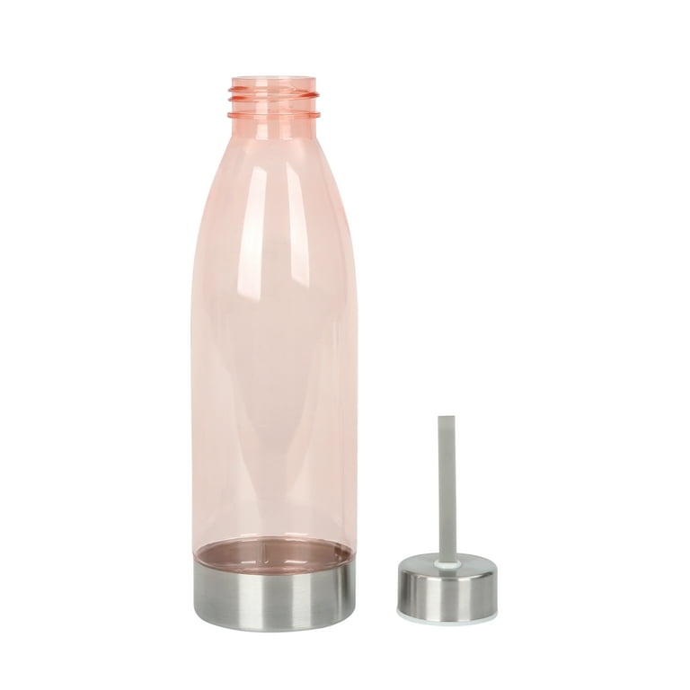 Mainstays 22 Ounce (22 Fluid Ounces) Pink Water Bottle with Stainless Steel  Lid and Strap 