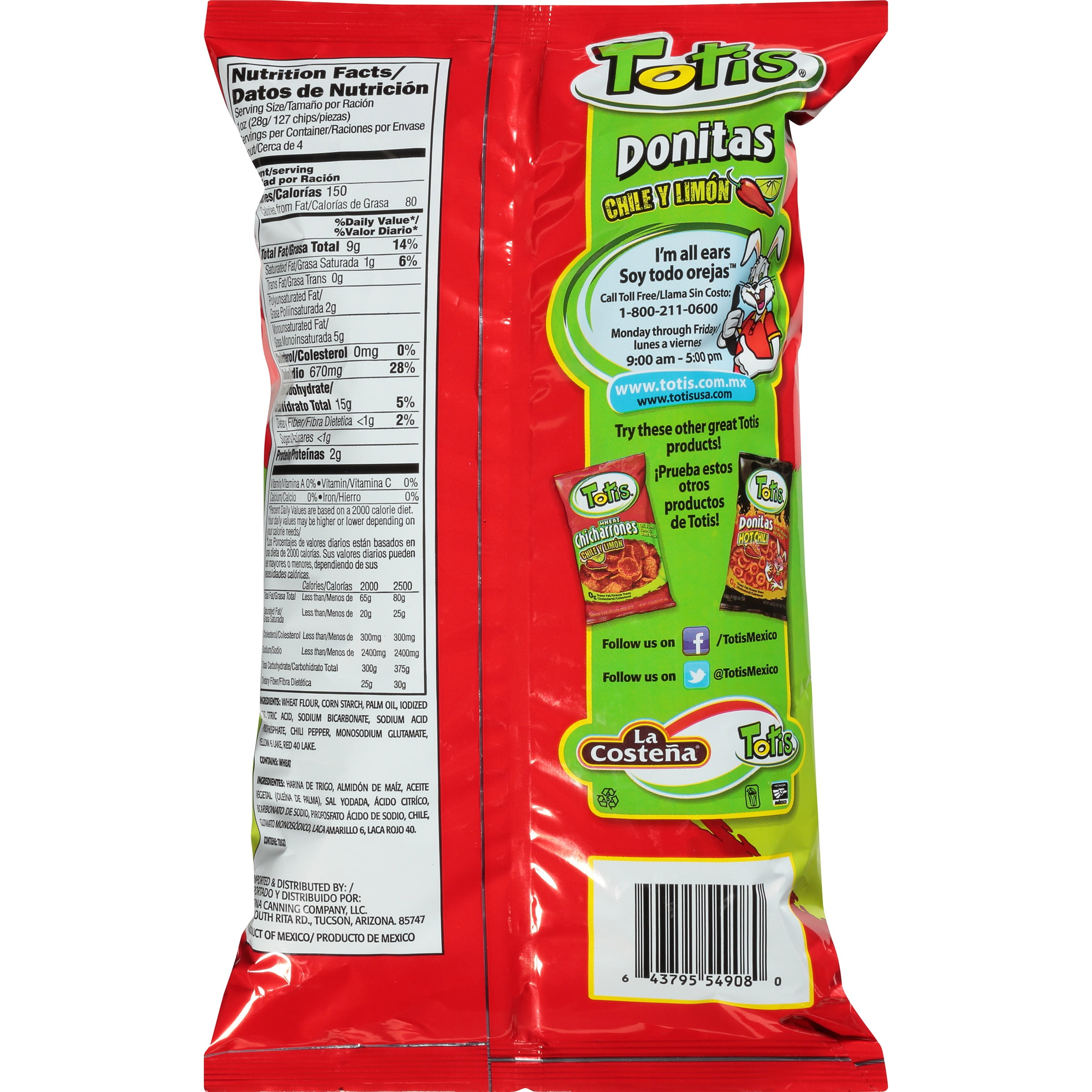 (4 pack) Totis Donitas Chili Lime Wheat Chips, 3.88 oz