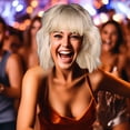 thumbnail image 6 of Dengmore Curly Bob Wig with Bangs Short Wavy White Wigs for Women Wavy Wig with Air Bangs Shoulder Length Bob Synthetic Cosplay Wig (White), 6 of 7