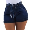 thumbnail image 1 of Pantalones cortos de mezclilla para mujer Pantalones cortos ajustados Pantalones calientes de cintura alta Elástico lavado, Azul oscuro, XXL Jumpingount AP1049-23B, 1 of 7