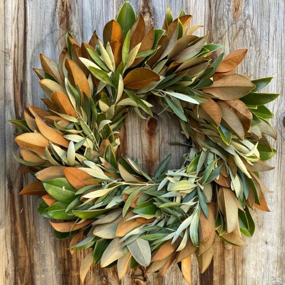 16" Natural Magnolia Olive Wreath - Handcrafted Front Door Wreath for Wedding, Housewarming Gift, Centerpiece, Fall