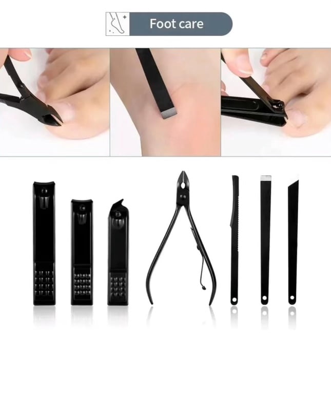 Black Nail Clipper 18 Set Stainless Steel Manicure Nail Scissors Pedicure Kit Nippers Trimmer Care Tool with Travel Case Kit