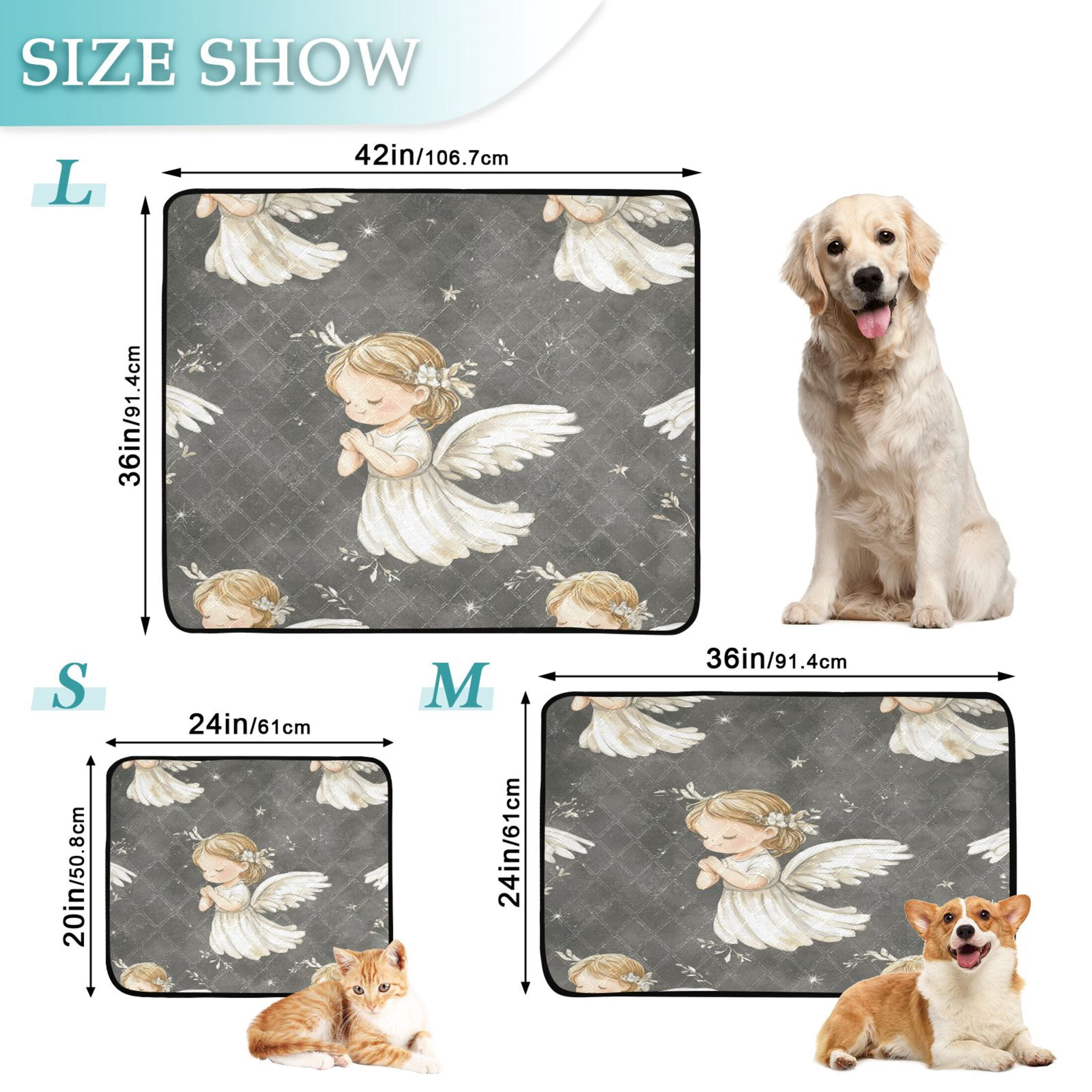 Qxltty Little Angels with White Wings Pattern Cat litter Pads Pet Set of 3 Diaper Mats Center Anti-leakage Layer Absorbent Soft and Comfortable
