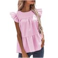 thumbnail image 2 of Njoeus Women's Tops Summer Casual Printed Ruffle Cap Sleeve Doll's Shirt Shirt Crew Neck Loose Blouse Tunic Top, 2 of 9