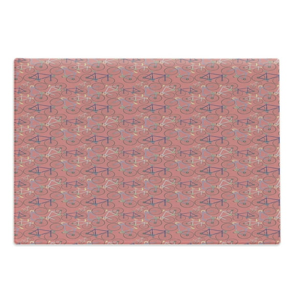 Bike Cutting Board, Vintage Themed Repetitive Pattern of Colorful Retro Racing Bicycles, Decorative Tempered Glass Cutting and Serving Board, in 3 Sizes, by Ambesonne