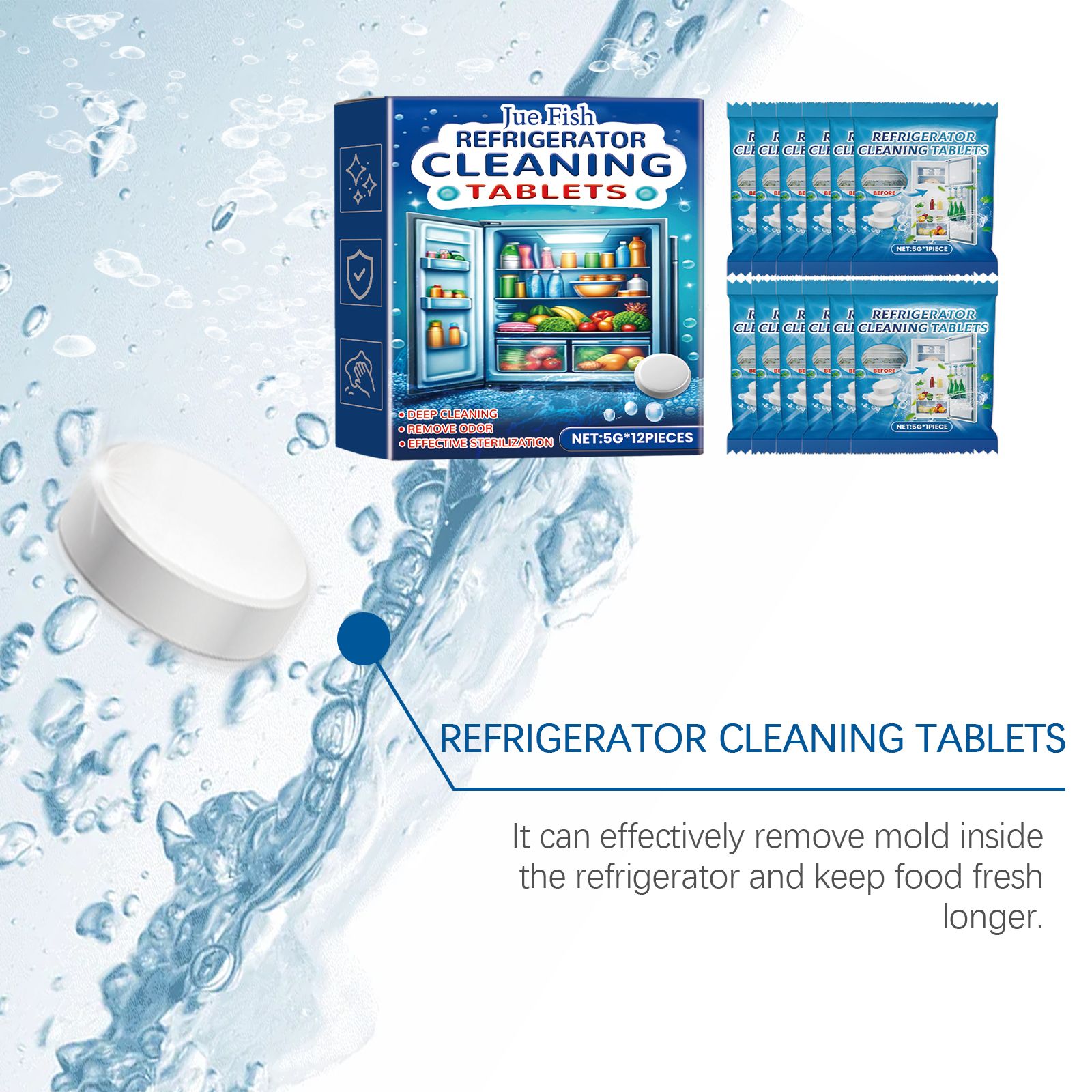 Alvantor Refrigerator Cleaning Tablets Multi-Purpose Deodorizer, 12PCS