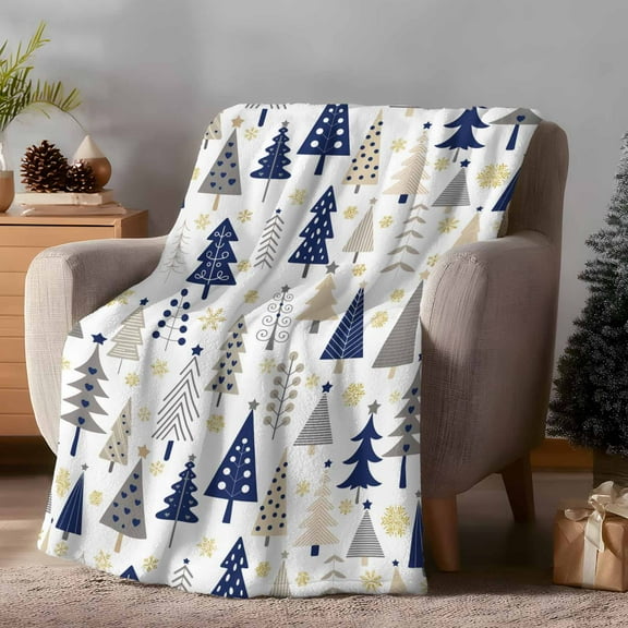 Throw Blanket Fleece Throw Blanket 40x50in, Blue Christmas Tree Soft Lightweight Bed Blankets Winter Snowflake Fuzzy Couch Blankets for All Season