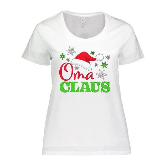 Inktastic Oma Claus with Christmas Santa Hat and Snowflakes Women's Plus Size T-Shirt