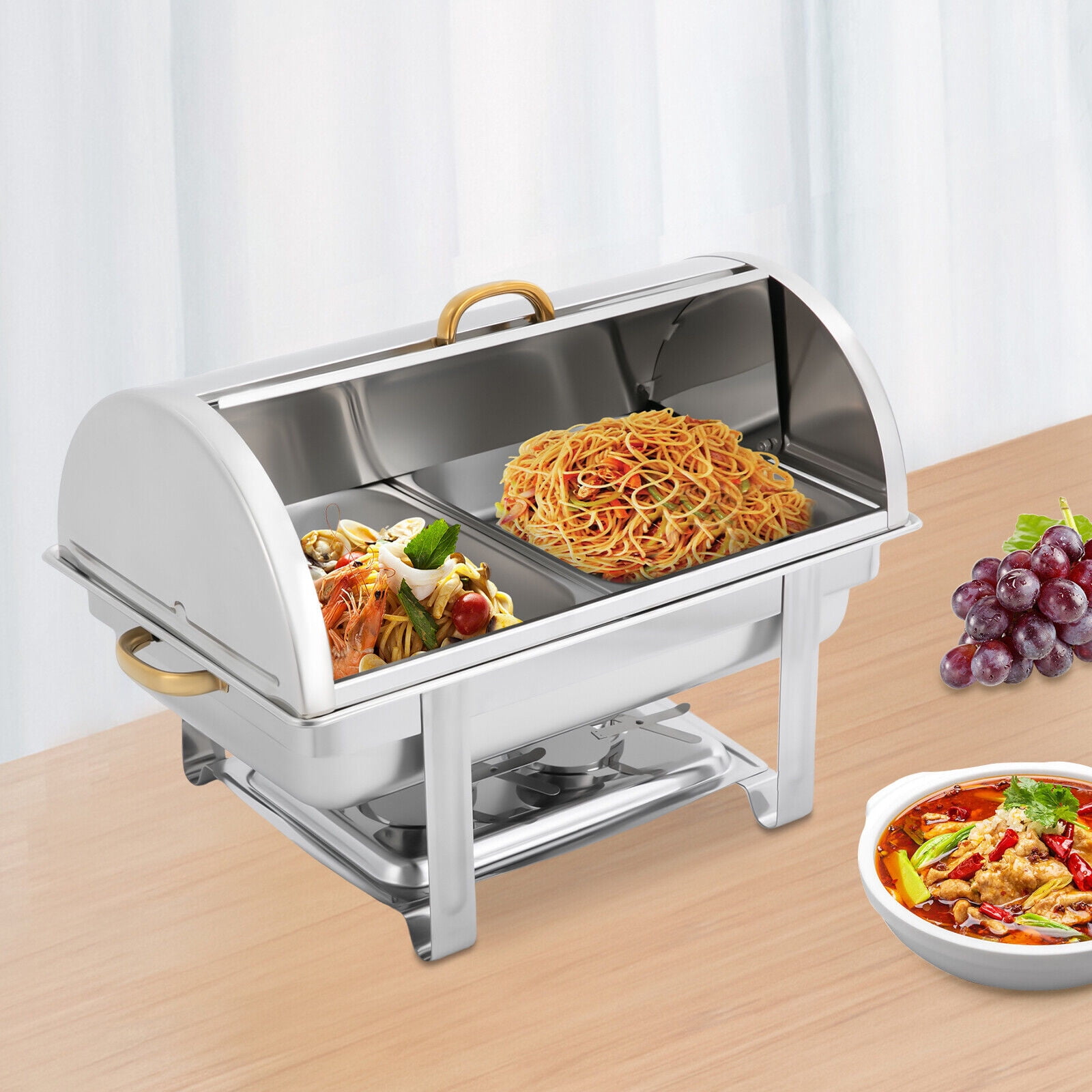 9L Rectangular Stainless Steel Double-Compartment Chafing Dish Buffet Warmer