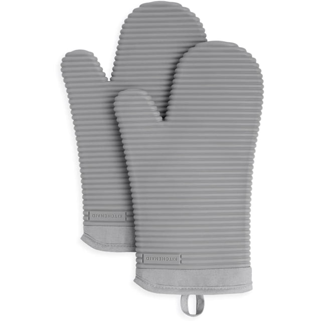 KitchenAid Ribbed Soft Silicone Oven Mitt Set, 7"x13", Milkshake 2 Count