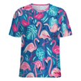 thumbnail image 5 of Flamingo Pattern Womens Tops Women's Fashion Casual Short Sleeve Flower Print Round Neck Pullover Top Blouse, 5 of 6