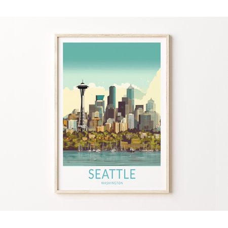POSTER Seattle Travel Print, Seattle Washington Travel Poster Print, Seattle Skyline Wall Art, Seattle Travel Wall Decor, Birthday Gift-UNFRAMED