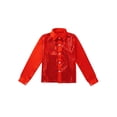 thumbnail image 3 of TiaoBug Kids Boys Girls 2Pcs Jazz Hip Hop Dance Performance Outfit Long Sleeve Button Shirt with Flared Pants for Disco Party Red 7-8, 3 of 7