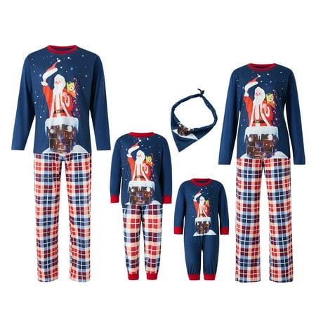 

Meihuida Matching Family Pajamas Sets Christmas PJ s Sleepwear Printed Top with Plaid Bottom