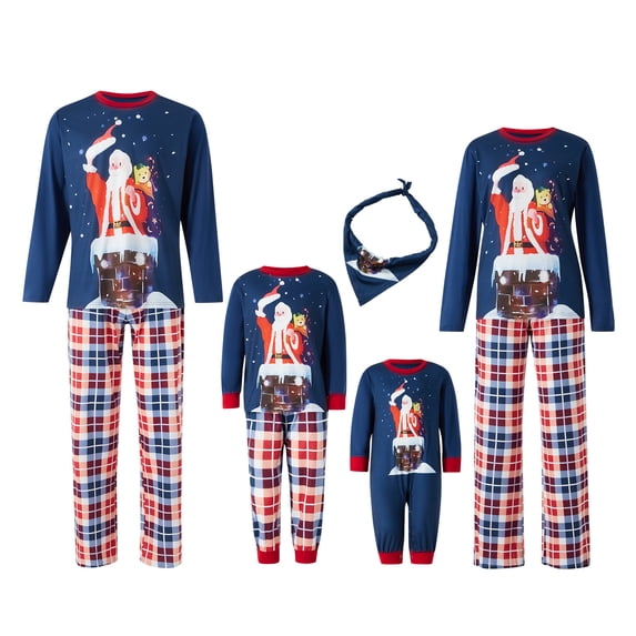 KOMOO Family Christmas Pjs Matching Sets Elk Letter T-Shirt Plaid Pants Suit Sleepwear Nightwear Family Pajamas