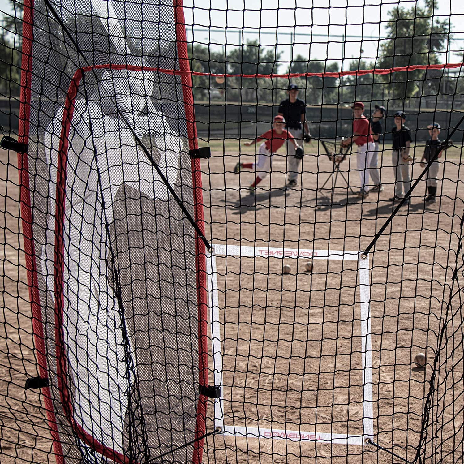 PowerNet 7x7' Softball Baseball Net with Stand-In Batter & Strike Zone, Pitching Aid Attachments, Improve Pitching Accuracy, Baseball Equipment for Pitching (7x7 Net w/ Stand-In Batter & Strike Zone)