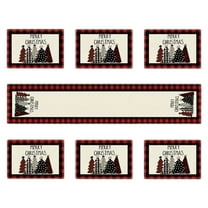 Yhmxh 7Pcs Christmas Table Runners Placemats, Red & White Snowflake Merry Christmas Table Runner Reindeer Snowflake Xmas Tree Let It Snow Table Mat Set for Christmas Winter Holiday Table Decoration