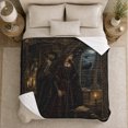 thumbnail image 5 of Gothic Moonlit Library Portrait Flannel Blanket for Couch Sofa Bed, Dark Castle Romance Home Decor for Women Men, Medieval Art Gift for Birthday Halloween Reading Room, 5 of 9