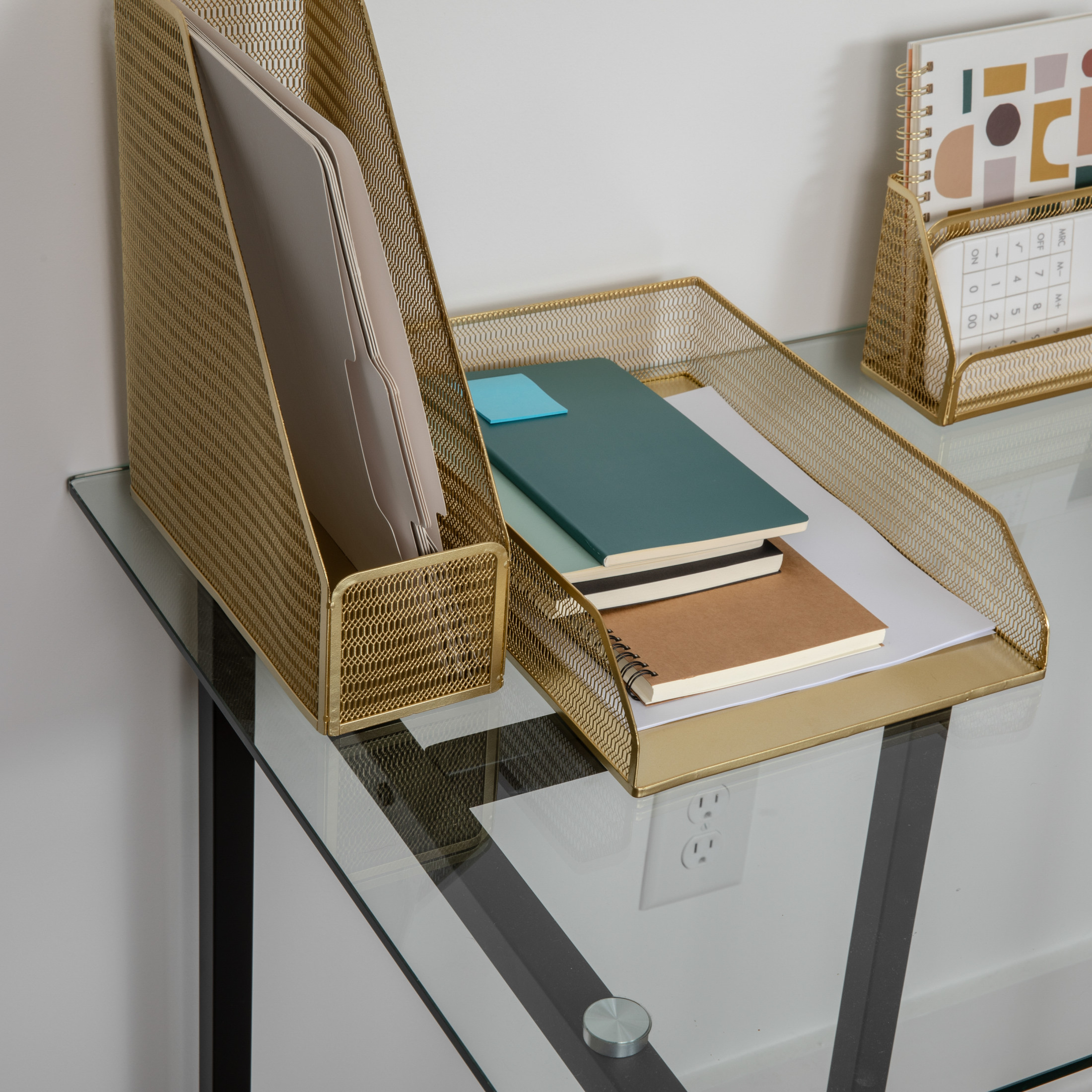 Martha Stewart Ryder 2 Pack Gold Mesh Metal Paper Letter Inbox Tray Desktop Organizer