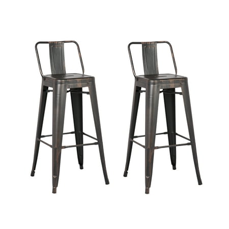 - Distressed Metal Barstool with Back, Black, 30 -inch, Set of 2