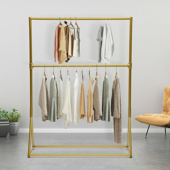 CNCEST Gold Indoor Durable 2 Tier Clothes Rack Retro Freestanding Gold Garment Rack