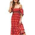 thumbnail image 2 of Genuiskids Women's Summer Boho Floral Print Square Neck Ruffle Swing Beach Long Dress Ruffle Midi Dress Cake Skirt, 2 of 5