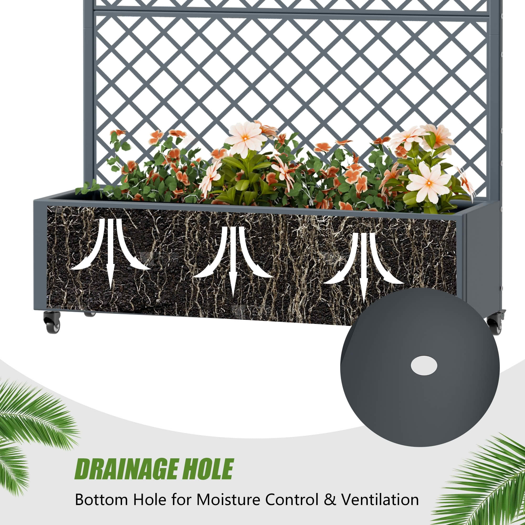 MAYEERTY 72X47" Metal Outdoor Cambrian Gray Privacy Screen with Planter Box for Backyard & Garden, 3 Piece Set
