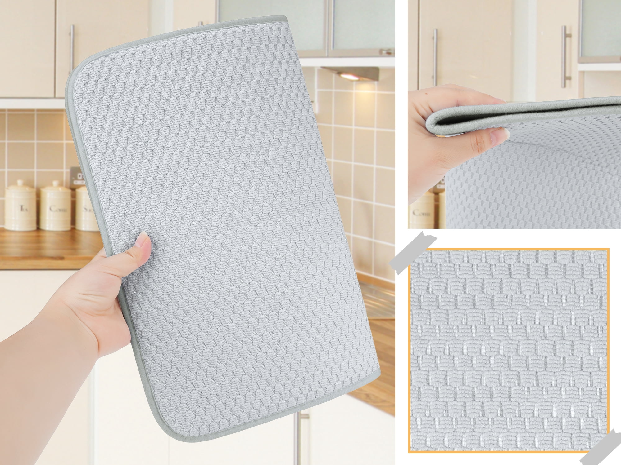 Unique Bargains Microfiber Kitchen Drying Mat with Lanyard Gray 19.7*15.0 inch