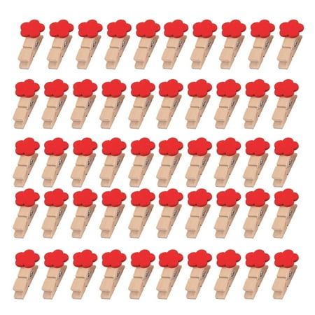Red Flower Photo - Wooden Flower Shaped DIY Decoration Picture Photo Painting Clip Red 50 Pcs