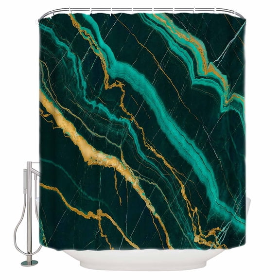 Retro Marble Texture Shower Curtain Set ,Waterproof Fabric Shower Curtains Watercolor Green Lines Art Shower Curtains for Bathroom,Bathroom Decor 54x"78"