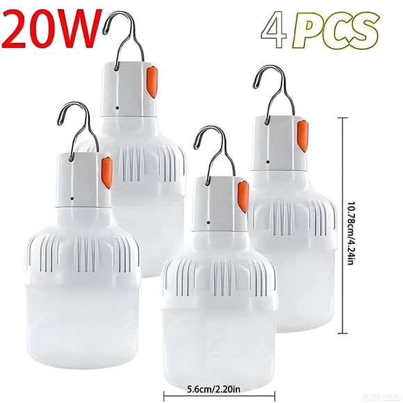 4 Pzas de Bombillas LED USB Recargables, Iluminación Portátil de Emergencia para Iluminación de Escenarios, Adecuada para Autos, Dormitorios, Jardines de Infancia y Uso para Exteriores