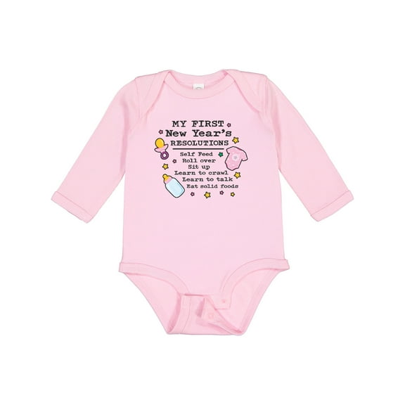 Inktastic My First New Years Resolutions with Baby Clip Art and Stars Girls Long Sleeve Baby Bodysuit