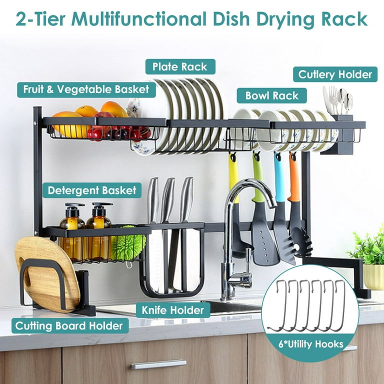 1pc Easy Life Dish Drying Rack Collapsible: 2-Tier Dish Rack With  Drainboard, Self Draining Dish Dryer For Kitchen Counter Rustproof,  Foldable Utensil