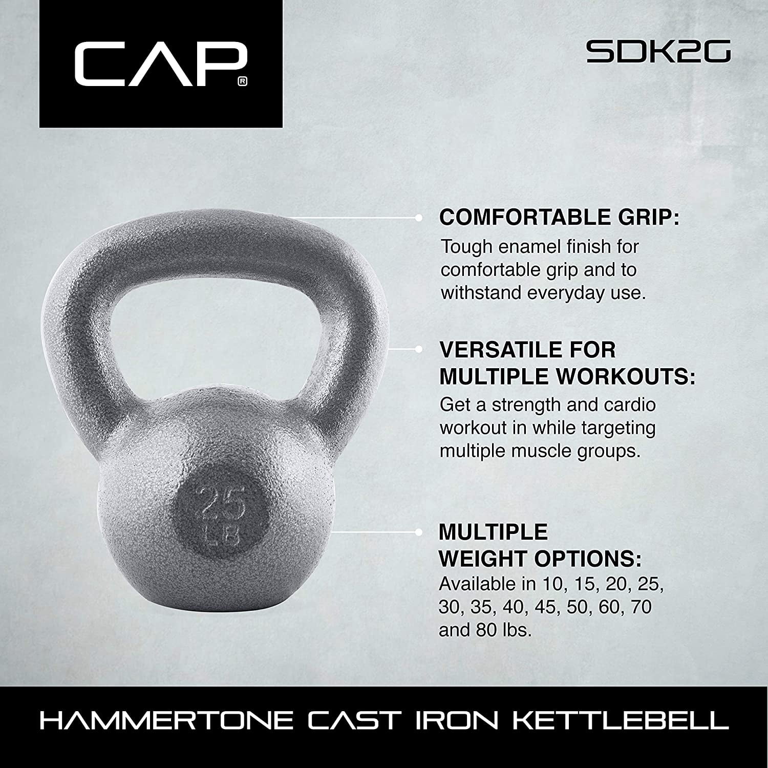 WF Athletic Supply Hammerstone Painted Cast Iron Kettlebells, Home & Gym Equipment, Great for Strength Training, Full Body Workout & Crossfit Training, Color & Size Options Available in 10-80 Pounds