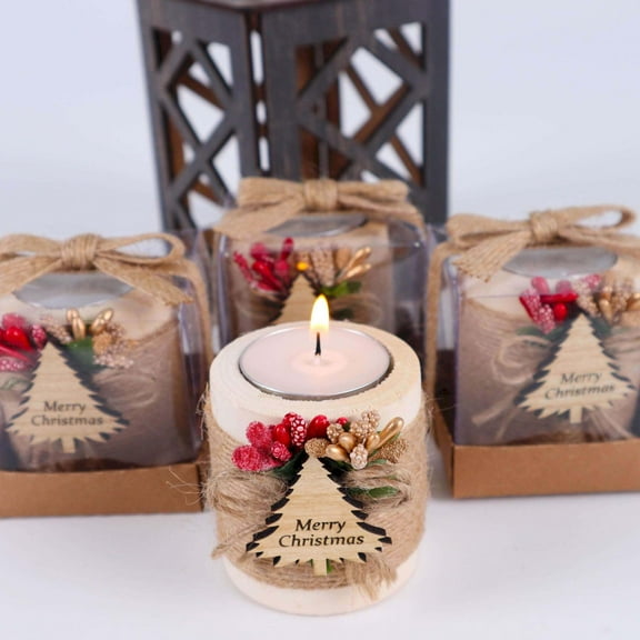 Set of 10 Christmas Wooden Candle Holder Gift, Noel New Year Xmas Favors