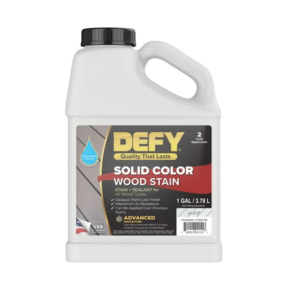 DEFY Solid Color Wood Stain Sealer - Deck Paint and Sealer for Decks, Fences, Siding, Outdoor Wood Furniture, & All Exterior Wood Types - White, 1 Gallon