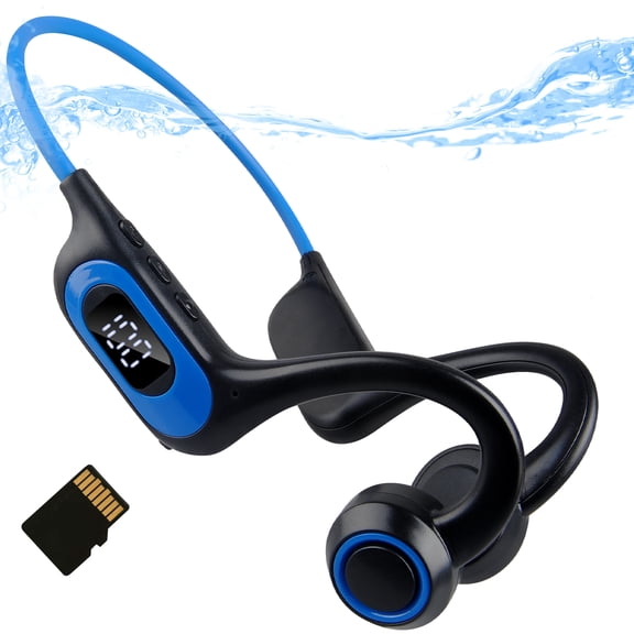 Bone Conduction Headphones,AILKIN 100Hrs Standby Time TF Card(NOT INCLUDED) Bluetooth 5.3 Headphones Waterproof Swimming Headphones for Running,Cycling,and Workout,Blue