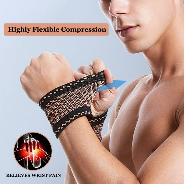 Copper Wrist Compression Brace (2Pcs), Elastic Wrist Support Sleeve Wrist  Braces For Arthritis, Carpal Tunnel Pain Relief, Soft Wrist Wrap Wristbands  