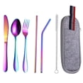 thumbnail image 4 of Juego de pajitas de acero inoxidable para exteriores, cuchillo, tenedor, cuchara, palillos, vajilla portátil, bolsa occidental, 4 of 6