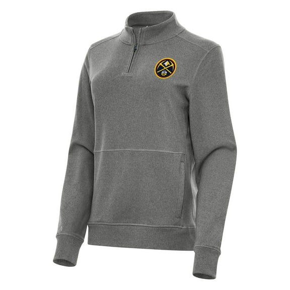 Women's Antigua Heather Black Denver Nuggets Crush Quarter-Zip Fleece Sweatshirt