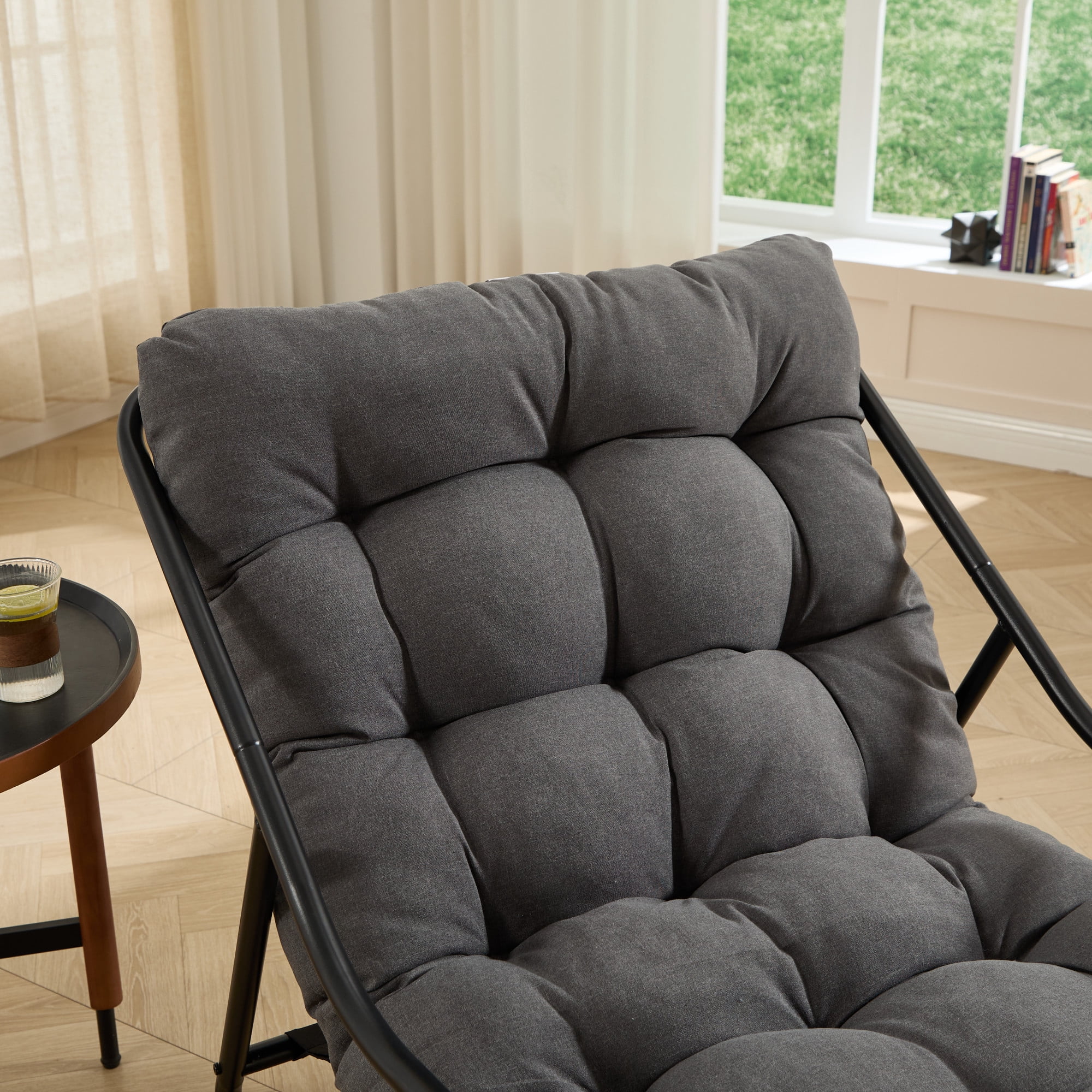 Leumius Outdoor Rocking Chair, Comfy Cushion with Soft Thick Cushion for Living Room Bedroom Reading Room Grey