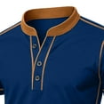 thumbnail image 5 of GuangCheng Mens Henley Shirts,Contrast Stitch,Short Sleeve ,Slim Fit,Soft,Breathable,Pullover,Button Placket,Casual Wear Tops,Blue,Size 2XL, 5 of 6