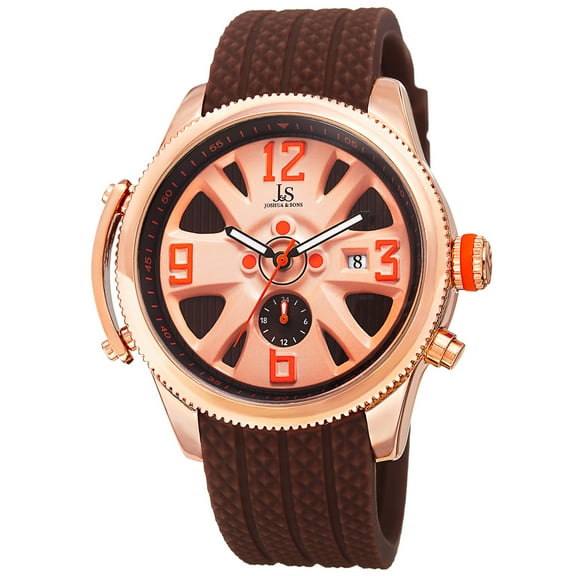 Sporty Men's Swiss Quartz Multifunction Brown Strap Watch