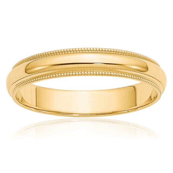 10K Solid Yellow Gold 4mm Milgrain Half Round Plain Classic Wedding Band Ring