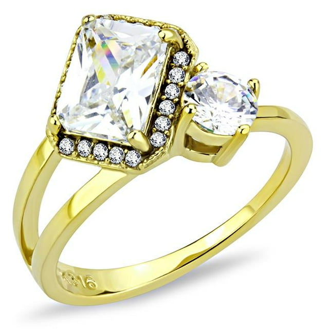 Women IP Gold Stainless Steel Ring with AAA Grade CZ in Clear - Size 5